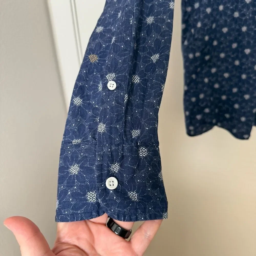 J Crew Shirt Mens Sz M Navy Blue Slim Fit Floral Button Down Long Sleeve Preppy
